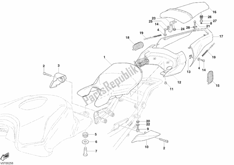 Todas as partes de Biposto De Assento do Ducati Superbike 999 S 2005